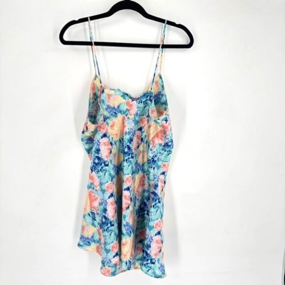 Vintage 90s Sedu Women's Floral Satin Slip Dress Lingerie Multicolor Medium - Picture 3 of 10